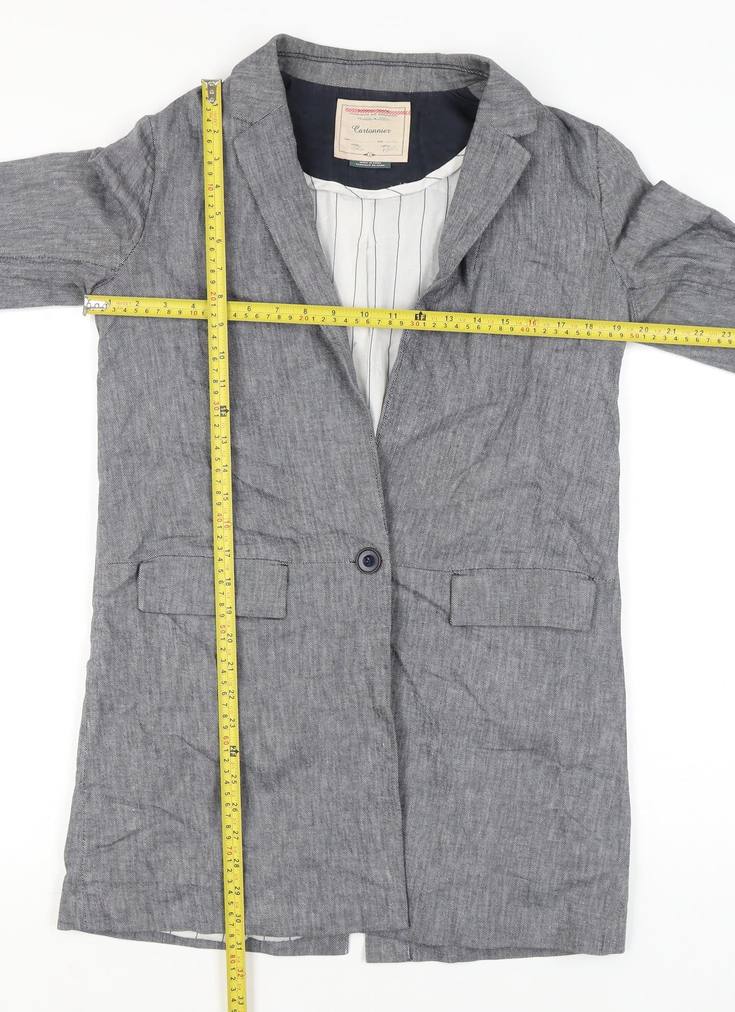 Cartonnier Womens Grey Linen Blend Blazer Jacket Size S