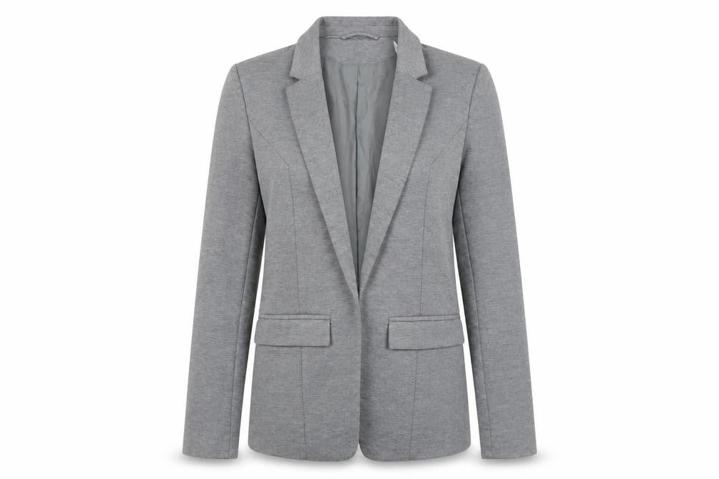 Front view of Oasis Women’s Grey Blazer Jacket, size UK 8, Regular Fit Notch Lapel
