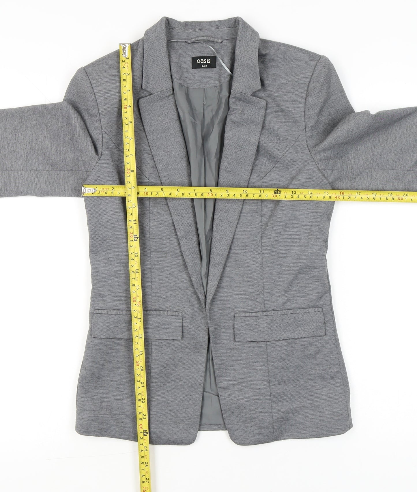 Oasis Women’s Grey Blazer Jacket Size 8 Regular Fit Notch Lapel