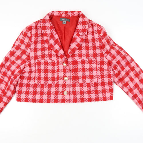 Primark Women’s Red Bouclé Checked Cropped Suit Jacket Size 16