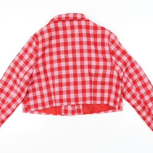Primark Women’s Red Bouclé Checked Cropped Suit Jacket Size 16