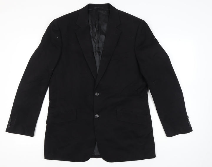 John Lewis Men Black Cotton Blazer Jacket 42R Single-Breasted