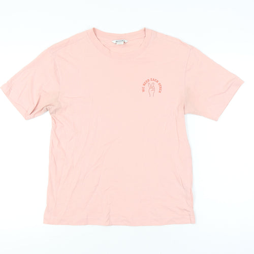Monki Womens Pink XS Crew Neck Short Sleeve Cotton T-Shirt