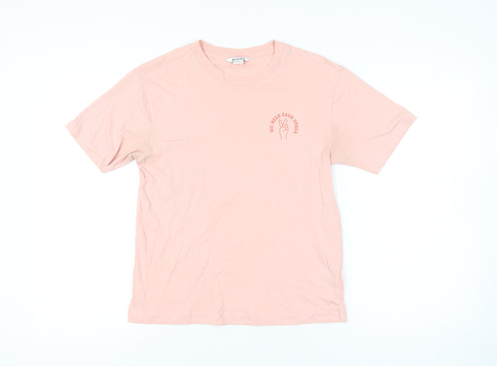 Monki Womens Pink XS Crew Neck Short Sleeve Cotton T-Shirt
