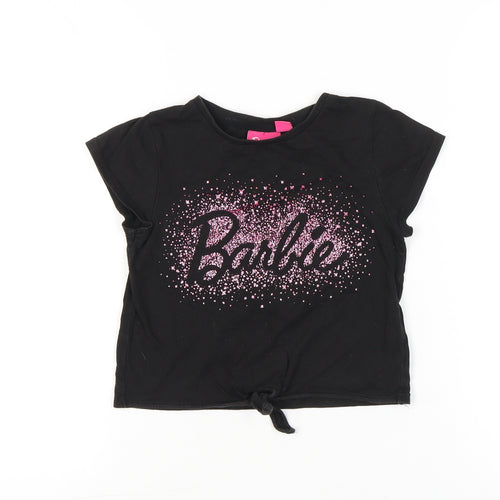 Barbie Girls Black Glitter Logo T-Shirt 9-10 Years Short Sleeve Casual