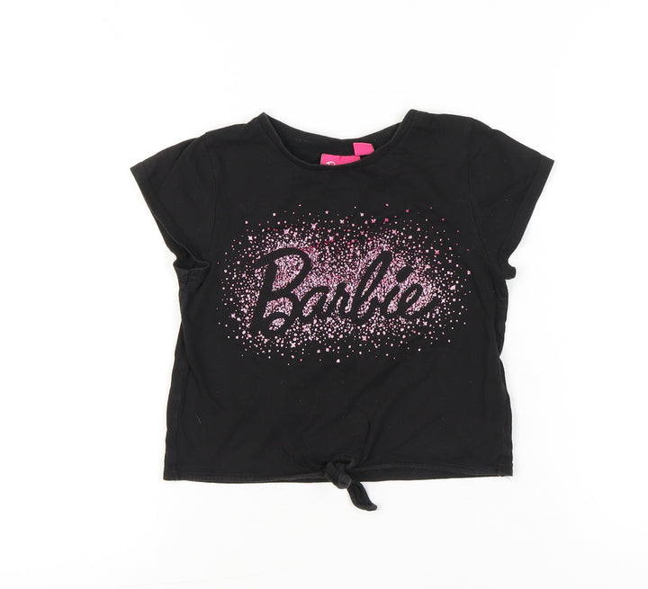 Barbie Girls Black Glitter Logo T-Shirt 9-10 Years Short Sleeve Casual
