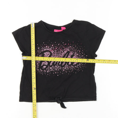 Barbie Girls Black Glitter Logo T-Shirt 9-10 Years Short Sleeve Casual
