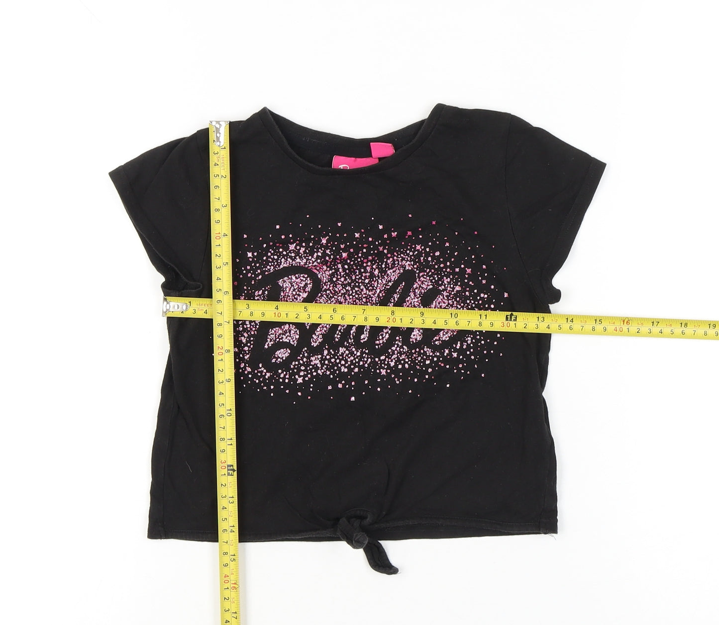 Barbie Girls Black Glitter Logo T-Shirt 9-10 Years Short Sleeve Casual