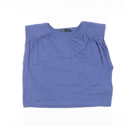 Zara Women Blue Cotton Sleeveless Blouse Size S Casual Summer