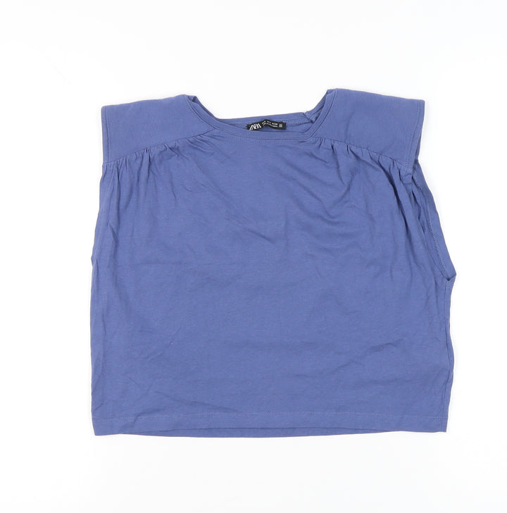 Zara Women Blue Cotton Sleeveless Blouse Size S Casual Summer