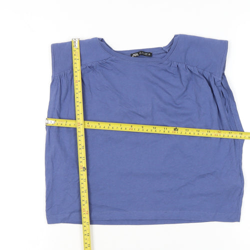 Zara Women Blue Cotton Sleeveless Blouse Size S Casual Summer