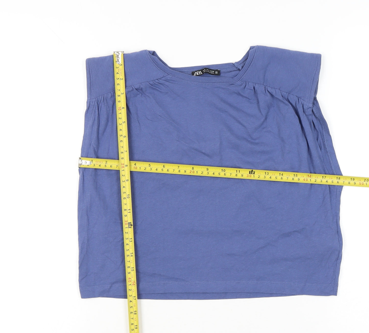 Zara Women Blue Cotton Sleeveless Blouse Size S Casual Summer