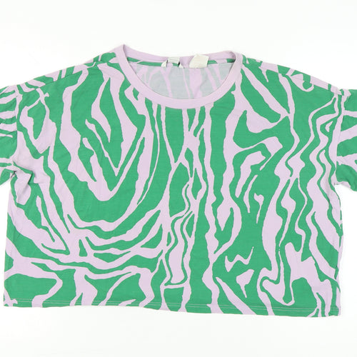 Monki Women’s Green Animal Print Cropped T-Shirt Size L Casual