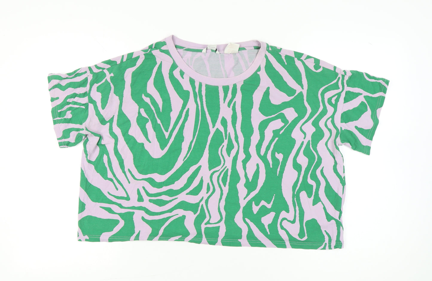 Monki Women’s Green Animal Print Cropped T-Shirt Size L Casual
