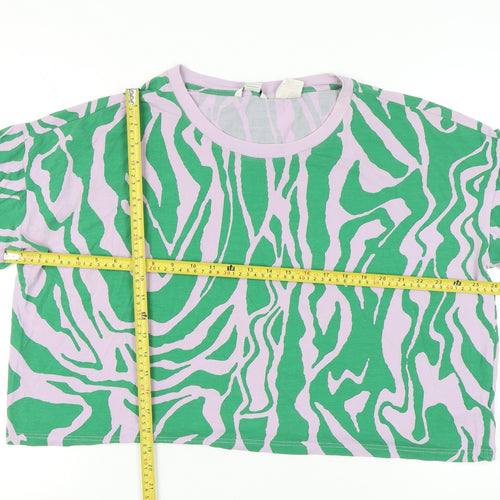 Monki Women’s Green Animal Print Cropped T-Shirt Size L Casual