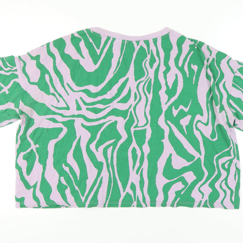 Monki Women’s Green Animal Print Cropped T-Shirt Size L Casual