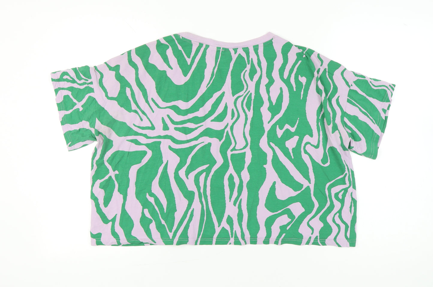 Monki Women’s Green Animal Print Cropped T-Shirt Size L Casual
