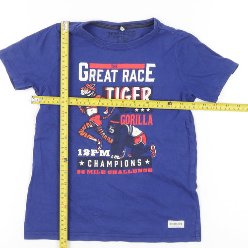 Joules Boys Blue Graphic Tiger Gorilla T-Shirt 7-8 Years Cotton Casual