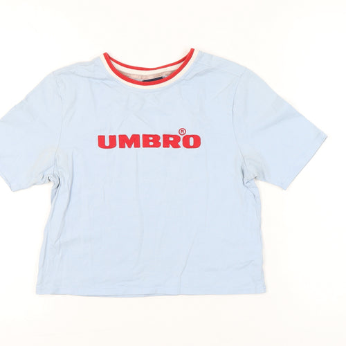 Umbro Women Blue S Ringer Embroidered Logo Cotton T-Shirt