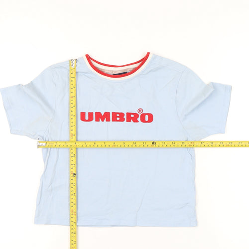 Umbro Women Blue S Ringer Embroidered Logo Cotton T-Shirt