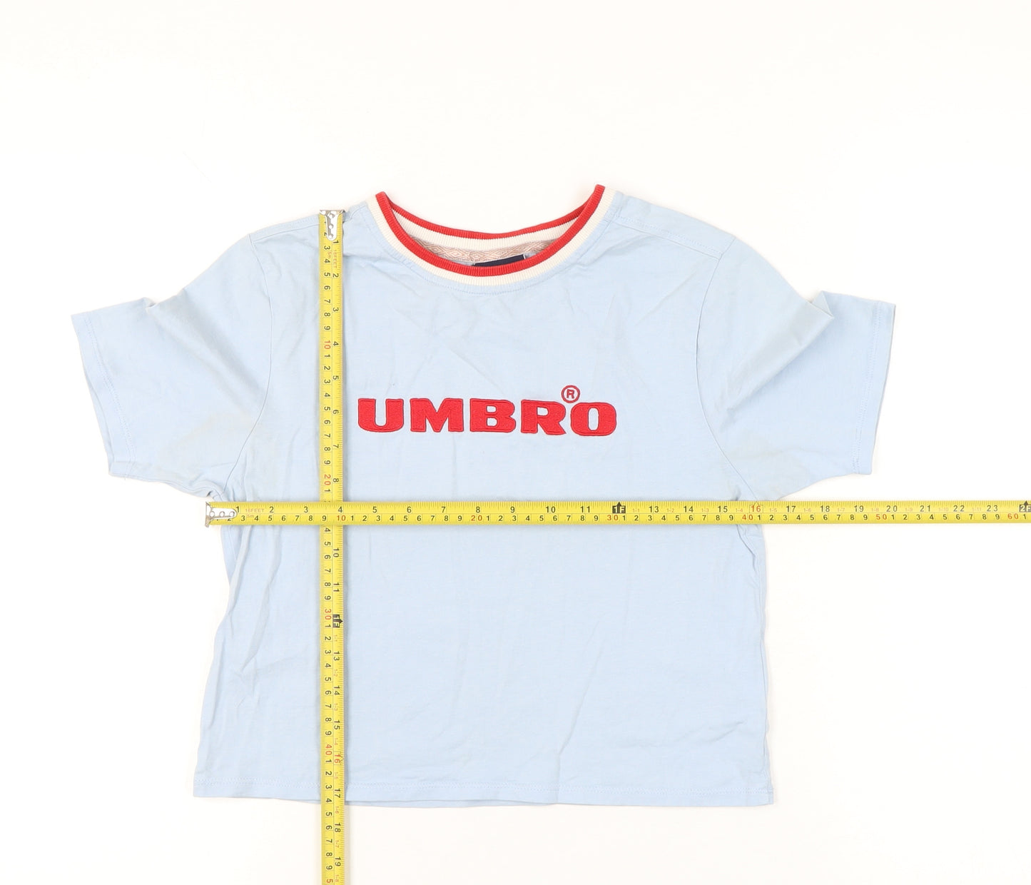 Umbro Women Blue S Ringer Embroidered Logo Cotton T-Shirt