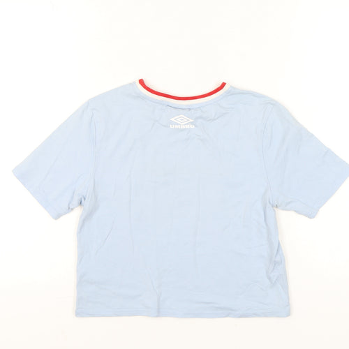 Umbro Women Blue S Ringer Embroidered Logo Cotton T-Shirt