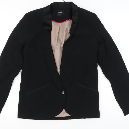 Oasis Women’s Black Blazer Size 8 Shawl Lapel One Button Jacket