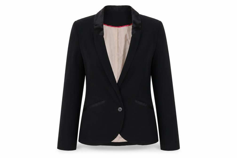 Front view of Oasis Women’s Black Blazer, size UK 8, Shawl Lapel One Button Jacket