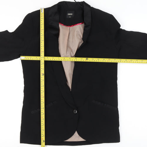 Oasis Women’s Black Blazer Size 8 Shawl Lapel One Button Jacket