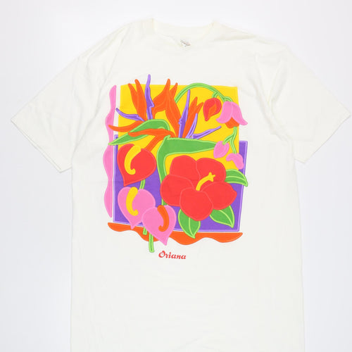 Heartland Apparel Women’s White Floral Graphic T-Shirt One Size