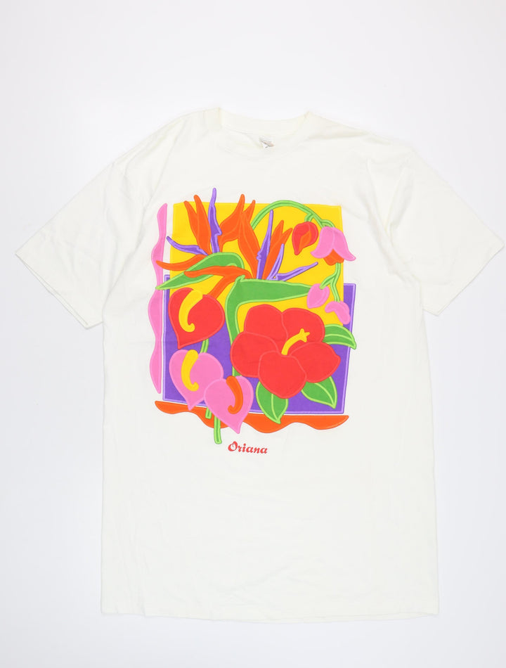 Heartland Apparel Women’s White Floral Graphic T-Shirt One Size