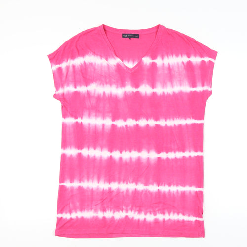 Marks and Spencer Womens Pink Tie Dye V-Neck T-Shirt UK 8
