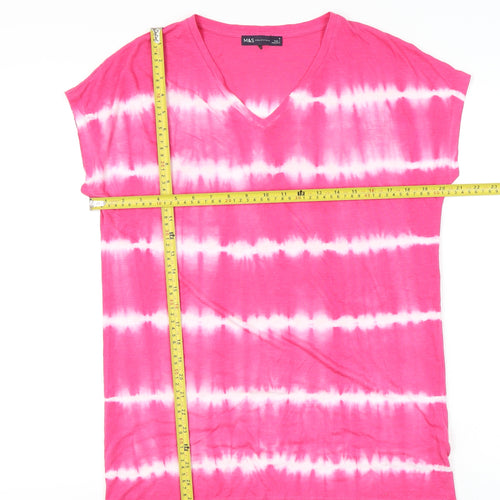 Marks and Spencer Womens Pink Tie Dye V-Neck T-Shirt UK 8