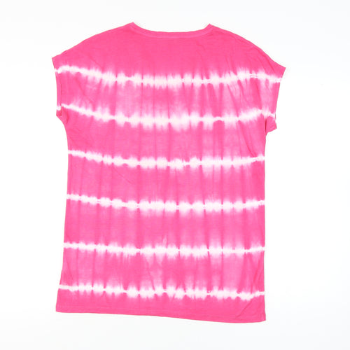 Marks and Spencer Womens Pink Tie Dye V-Neck T-Shirt UK 8