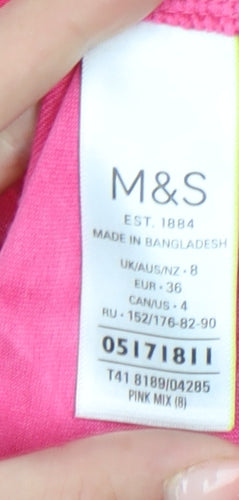 Marks and Spencer Womens Pink Tie Dye V-Neck T-Shirt UK 8