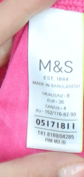 Marks and Spencer Womens Pink Tie Dye V-Neck T-Shirt UK 8