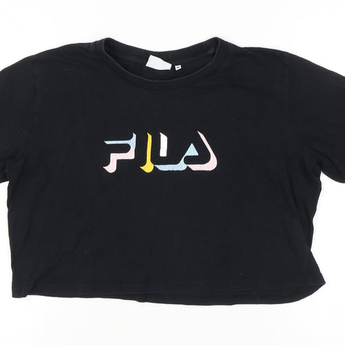 Fila Womens Black Cropped T-Shirt Crew Neck Size M Casual
