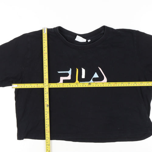 Fila Womens Black Cropped T-Shirt Crew Neck Size M Casual