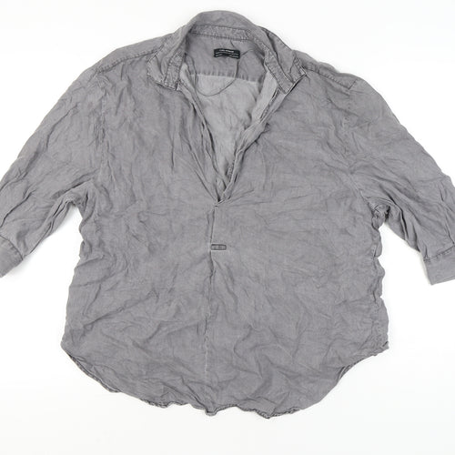 Zara Women Grey Lyocell Button-Up Shirt XL 3/4 Sleeve Casual