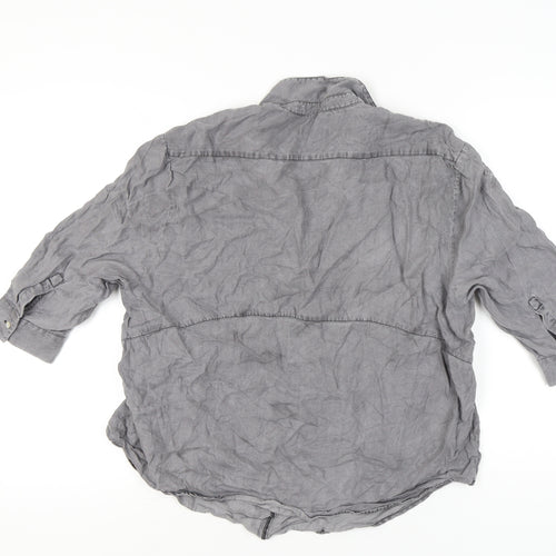 Zara Women Grey Lyocell Button-Up Shirt XL 3/4 Sleeve Casual
