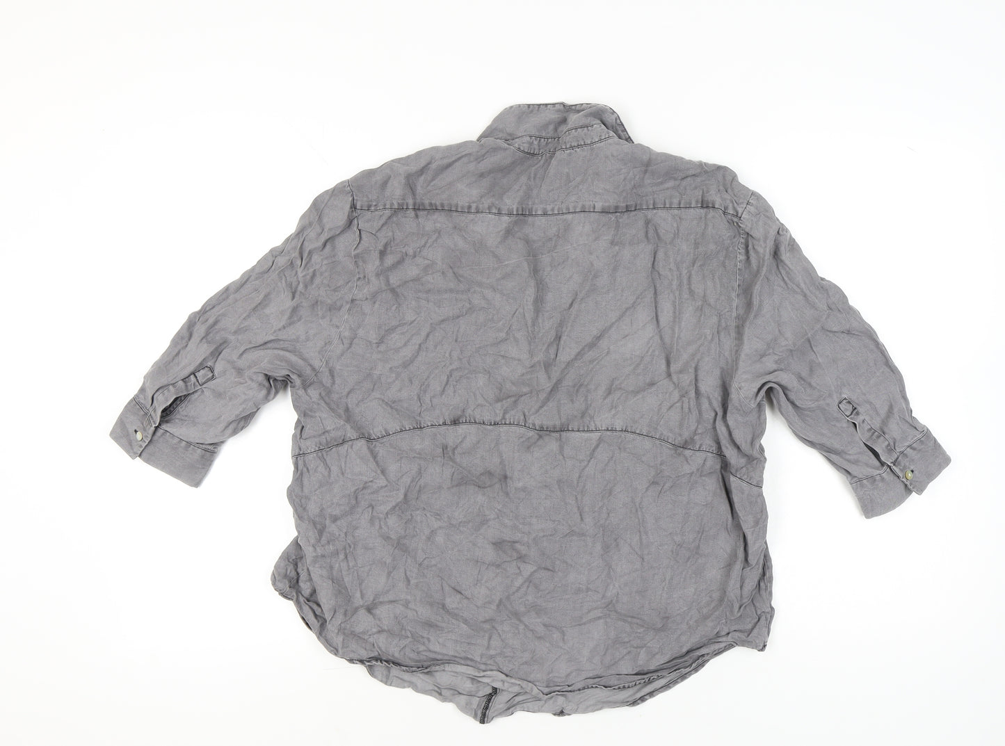 Zara Women Grey Lyocell Button-Up Shirt XL 3/4 Sleeve Casual