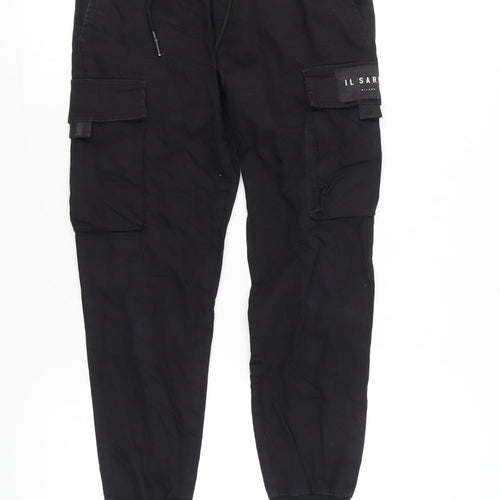 IL Sarto Boys Black Cargo Jogger Trousers 28in Waist Cotton Blend