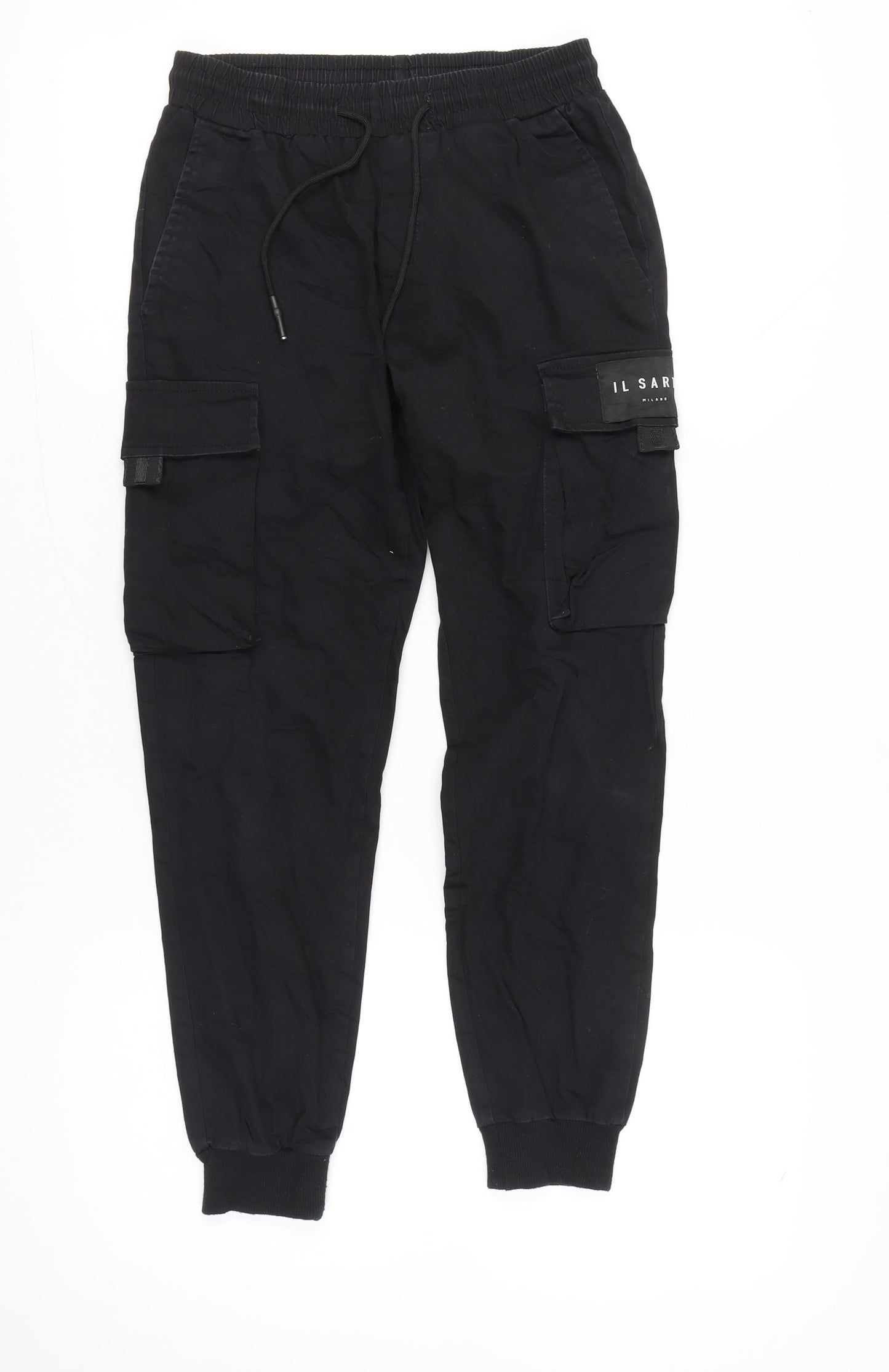 IL Sarto Boys Black Cargo Jogger Trousers 28in Waist Cotton Blend