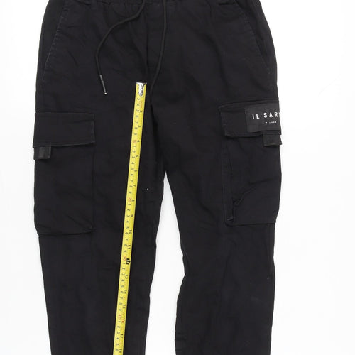 IL Sarto Boys Black Cargo Jogger Trousers 28in Waist Cotton Blend