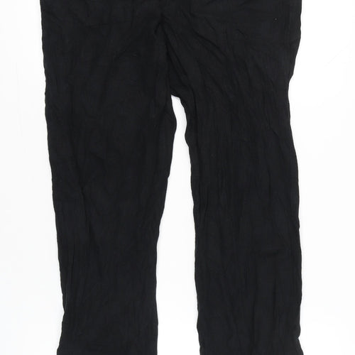 Marks and Spencer Womens Black Linen Blend Straight Trousers Size 16