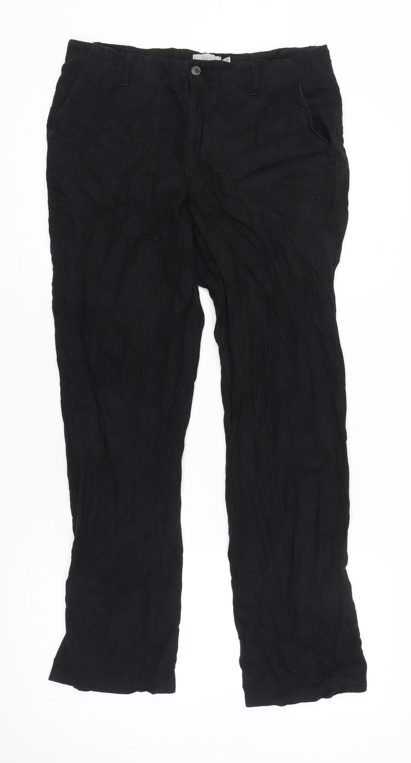 Marks and Spencer Womens Black Linen Blend Straight Trousers Size 16