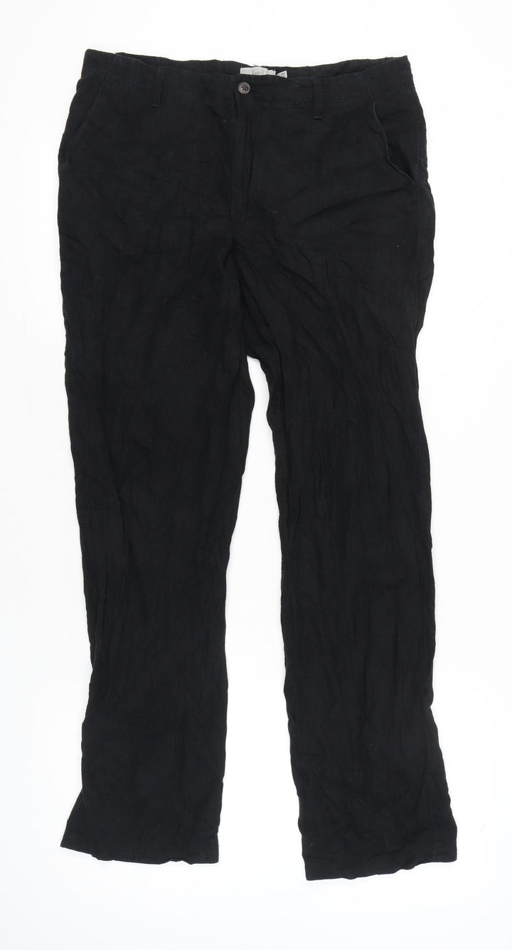 Marks and Spencer Womens Black Linen Blend Straight Trousers Size 16