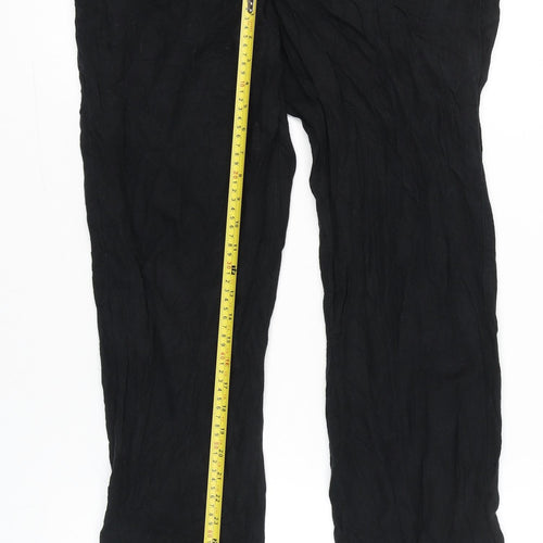 Marks and Spencer Womens Black Linen Blend Straight Trousers Size 16