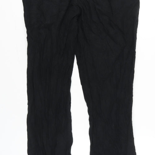 Marks and Spencer Womens Black Linen Blend Straight Trousers Size 16