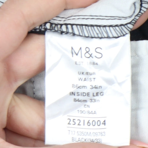 Marks and Spencer Womens Black Linen Blend Straight Trousers Size 16